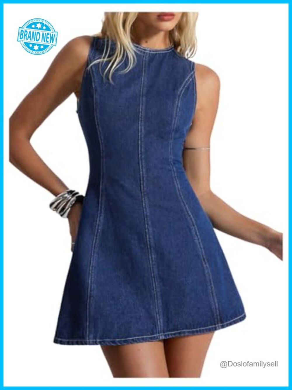 WDIRARA Women's A Line Mini Denim Dress Sleeveless Backless Tie Back